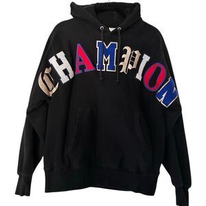 Champion Reverse Weave Hoodie “Old English” Spellout Black Medium Pullover